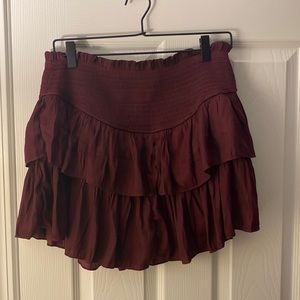 Wine Colored Flounce Mini Skirt